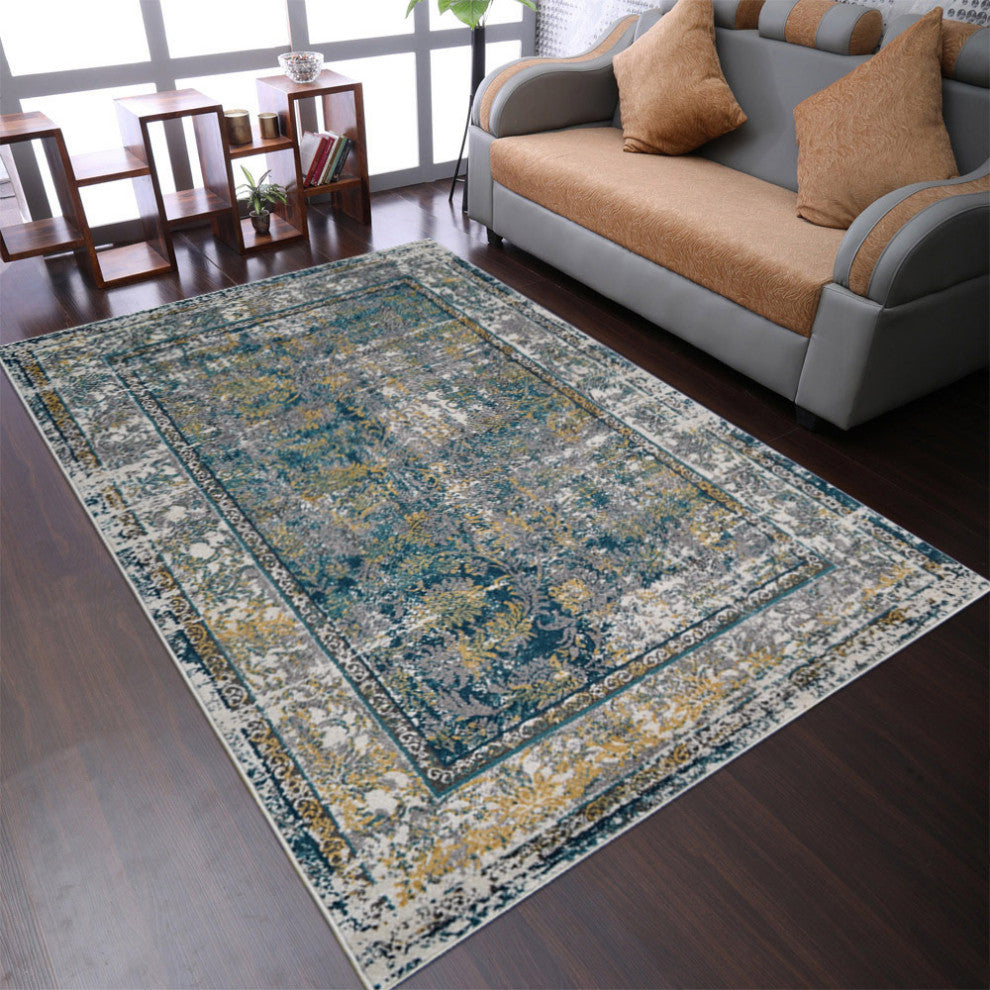MACHINE MADE HEATSET POLYPROPYLENE AREA RUGS -Silver Color,Oriental Design, [Rectangle] 10'x13'
