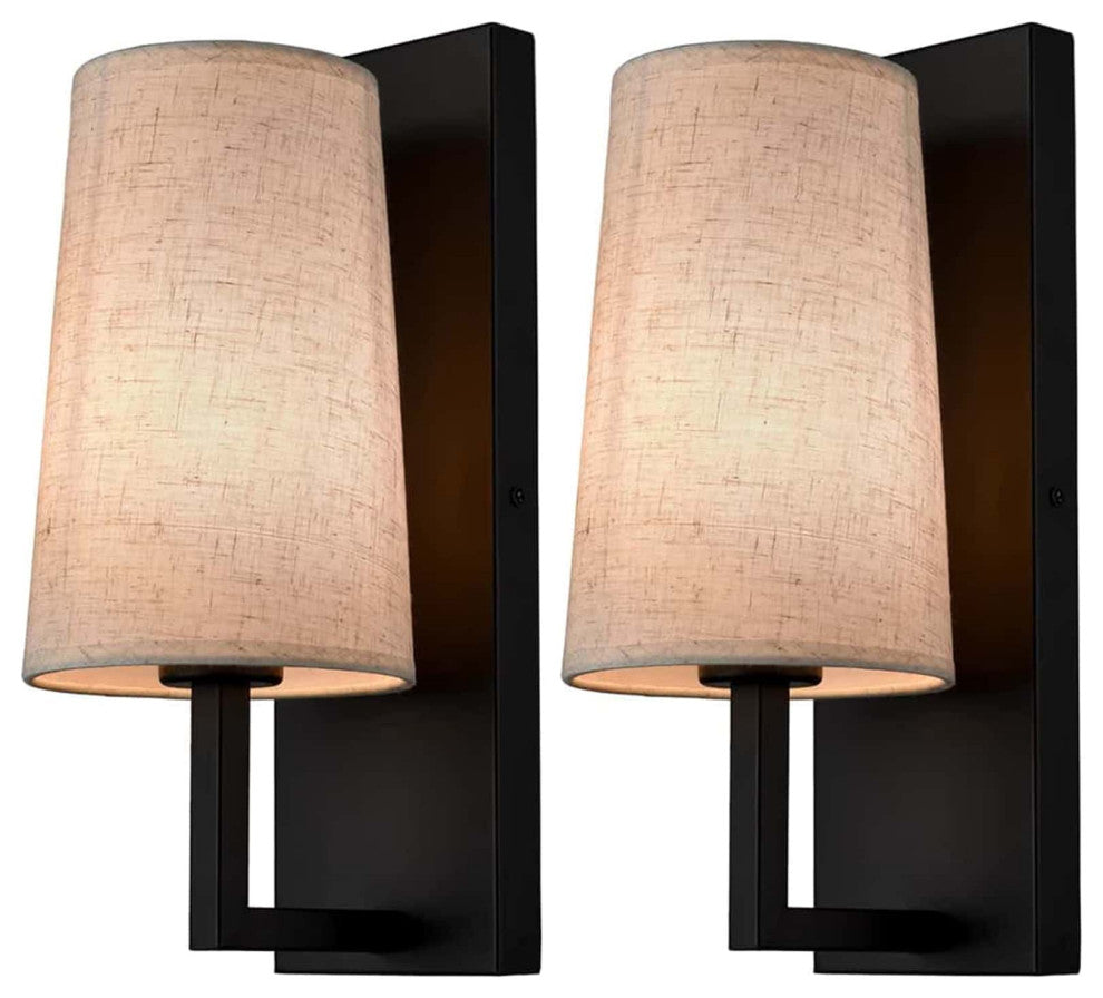Black Wall Sconces Modern Fabric Shade Wall Lamps, Set of 2