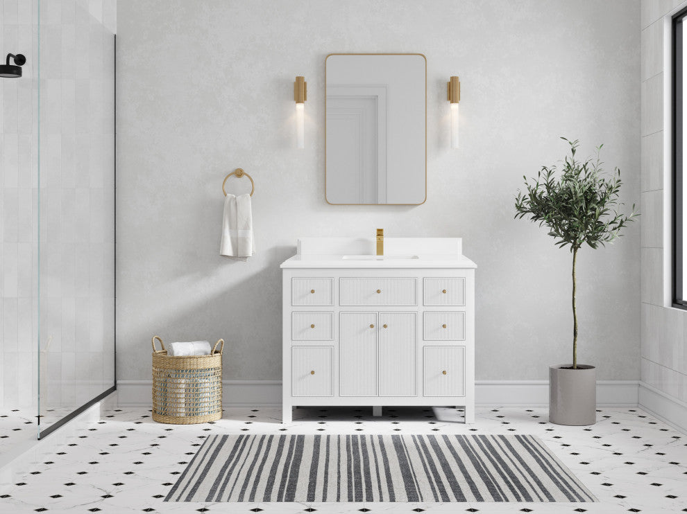 Sonoma 42 Single Sink Reeded Bath Vanity in White 1.5" Calacatta Laza