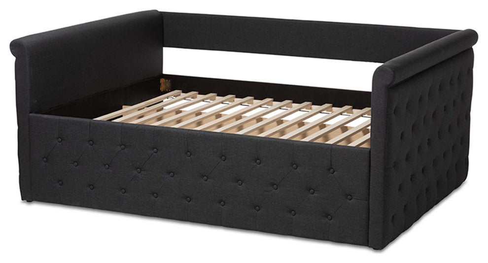 Carolina Fabric Button Tufted Upholstered Daybed, Dark Gray, Queen