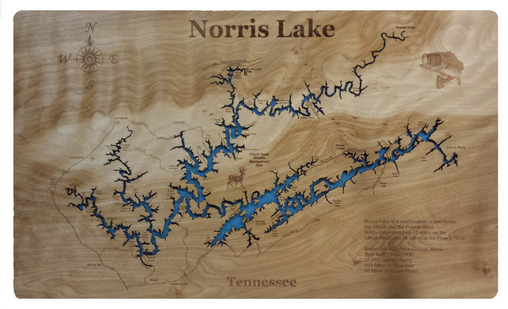 Norris Lake, Tennessee-Wood Lake Map, Medium Standout