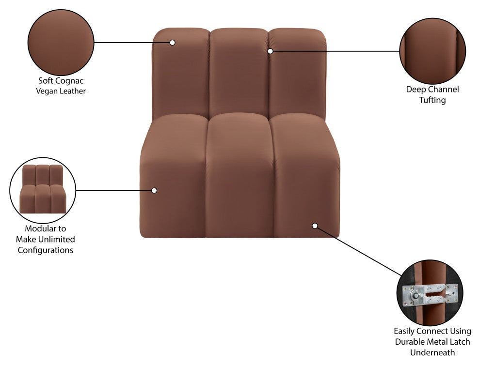 Arc Upholstered Modular Component, Cognac, 1-Piece: Straight Chair, Vegan Leather