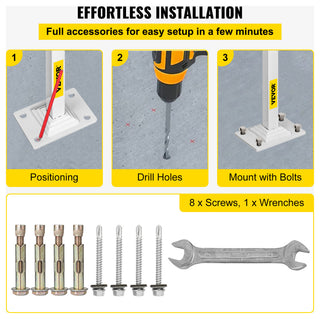 Single Post Handrail Wrought Iron Grab Supports Fits 1 or 2 Steps, White