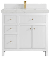 Sonoma 36 Center Sink Reeded Bath Vanity in White 2" Empira White