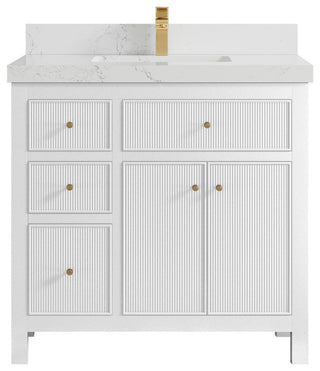 Sonoma 36 Center Sink Reeded Bath Vanity in White 2" Empira White