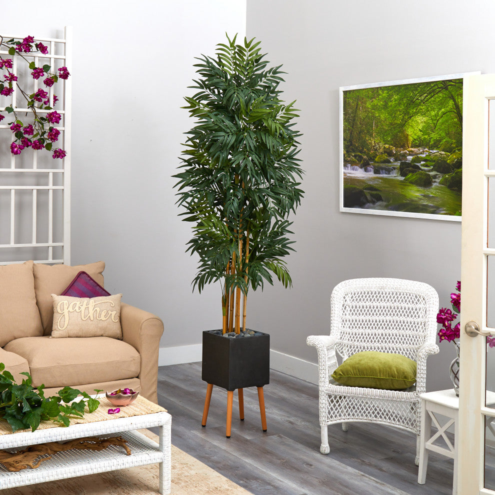 80" Phoenix Artificial Palm tree, Black Planter With Stand