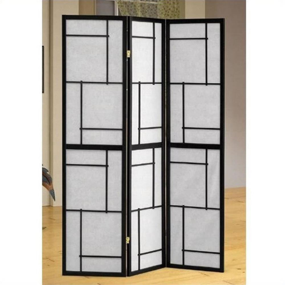 Catania Modern Wood Three Panels Folding Screen Room Divider in Black