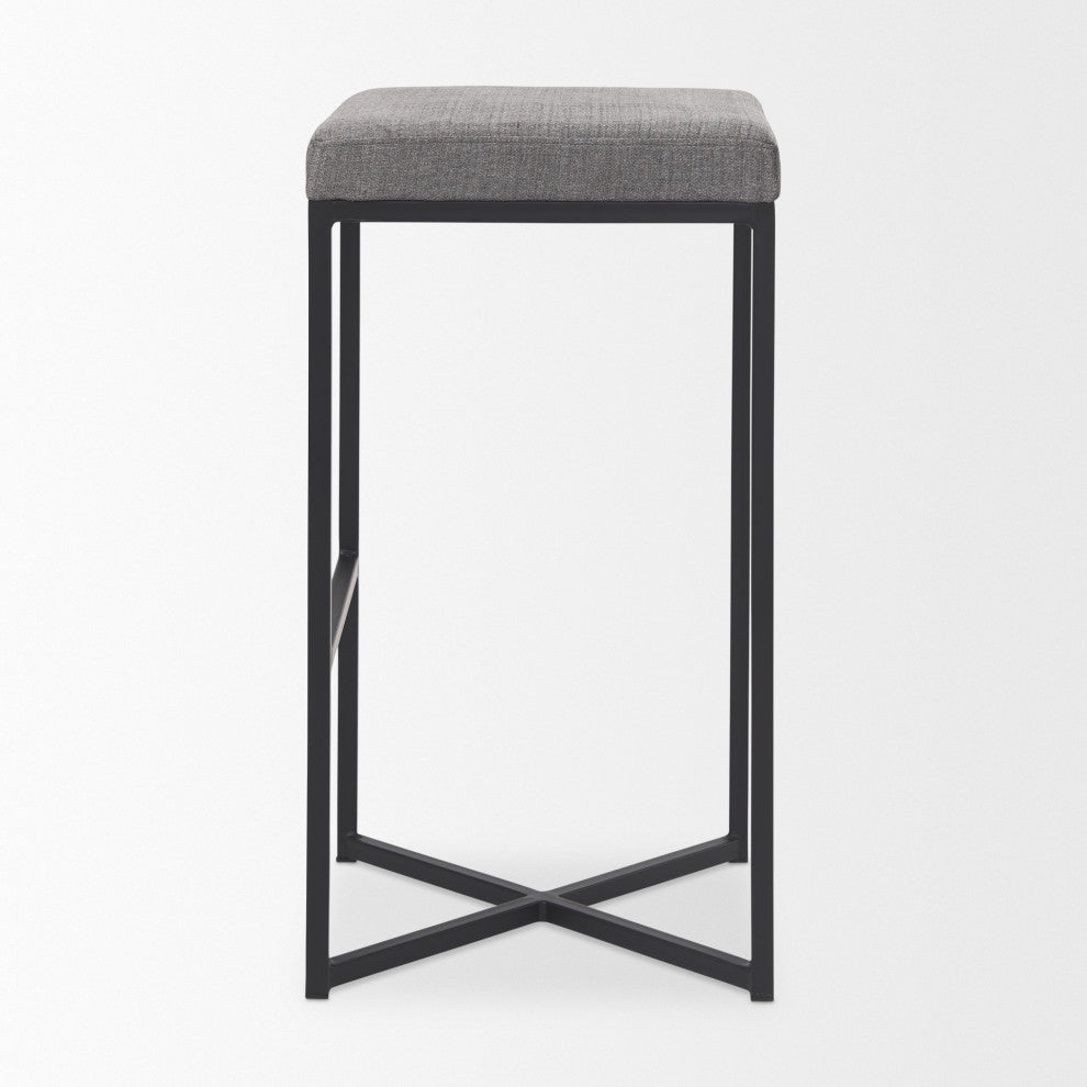 Frodo Gray Fabric Seat with Black Iron Frame Bar Stool