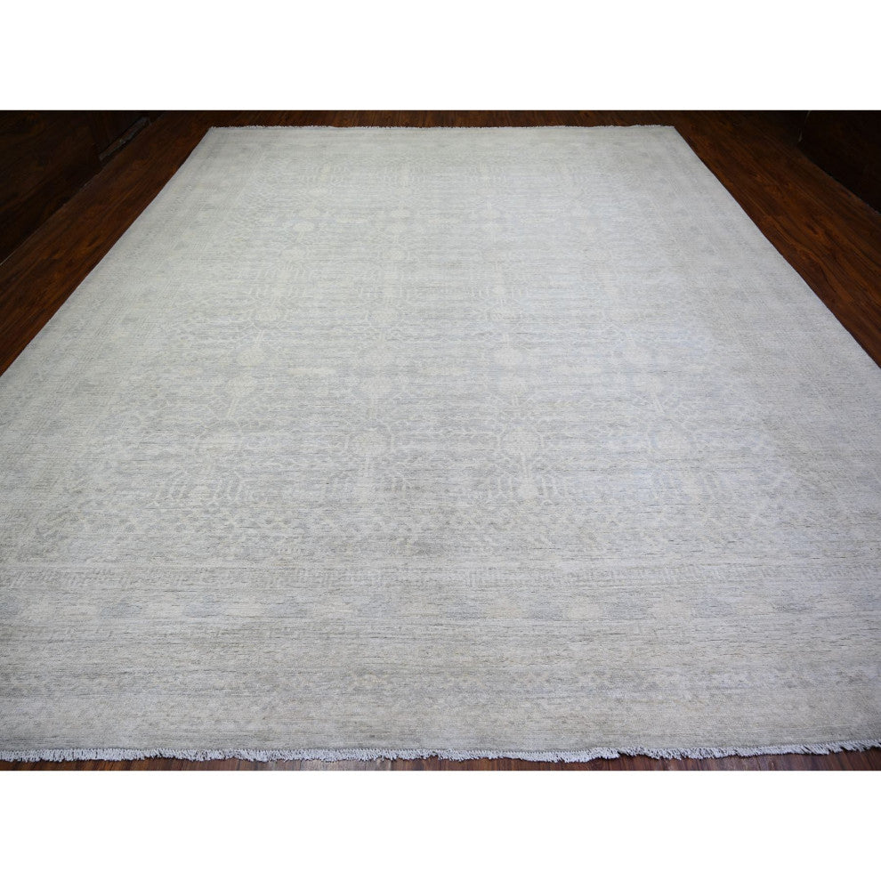 Marian Blue, Stone Washed Peshawar Wool Hand Knotted Oriental Rug, 12'x14'3"