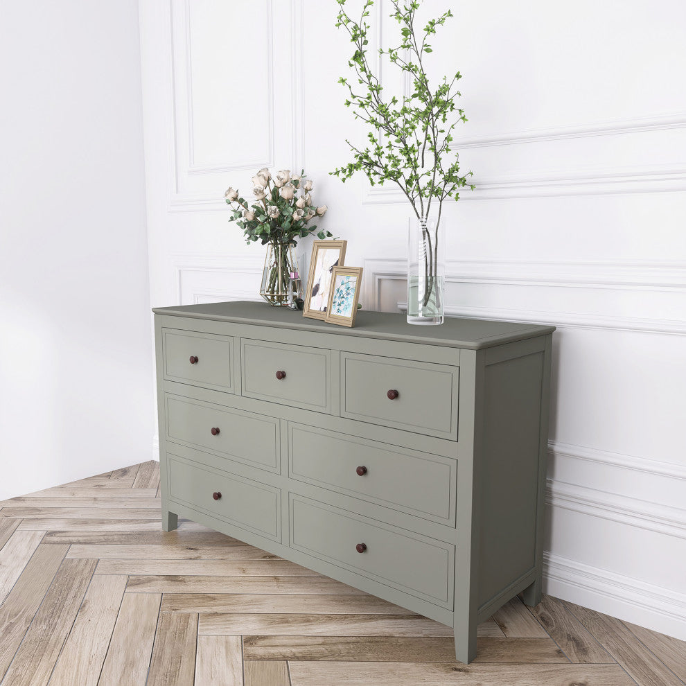 7-Drawer 48" W Solid Wood Dresser, Gray