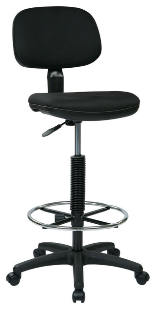 Sculptured Seat and Back Drafting Chair With Adjustable Foot Ring, Black