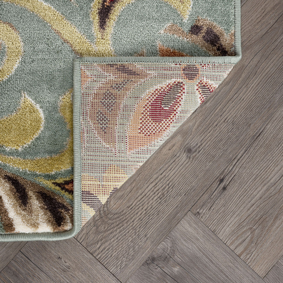 Dilek Transitional Floral Area Rug, Seafoam, 7'10'' Round