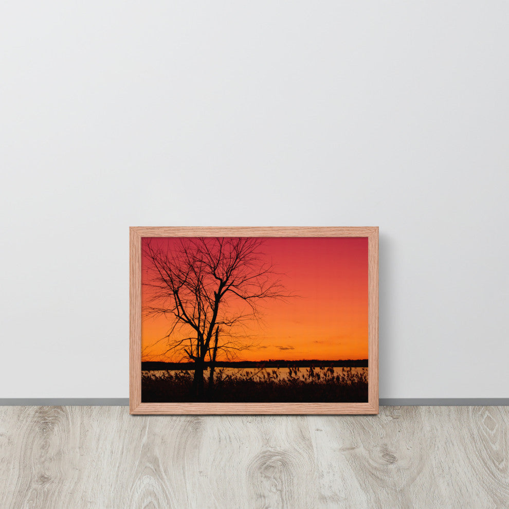 Burning Skies Rural Landscape Framed Photo Paper Wall Art Print, Red Oak, 12" X 16"