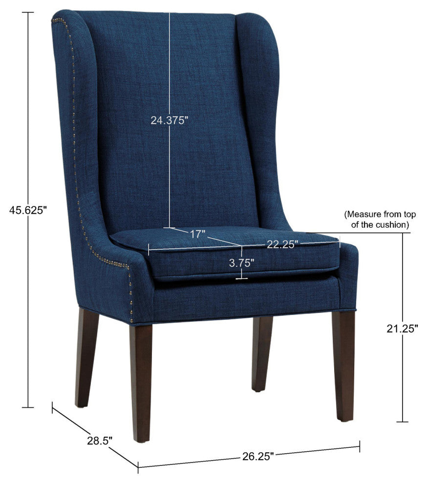 Madison Park Garbo High Winged Dining Chair, Dark Blue
