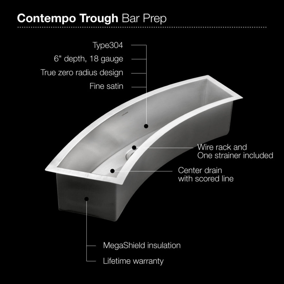 Houzer CTC-3312 Contempo Trough 33" Undermount Single Basin - Stainless Steel