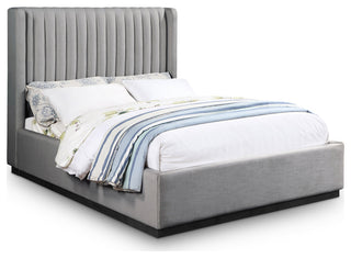 Logan Beige Linen Textured Fabric Twin Bed, Gray, Queen