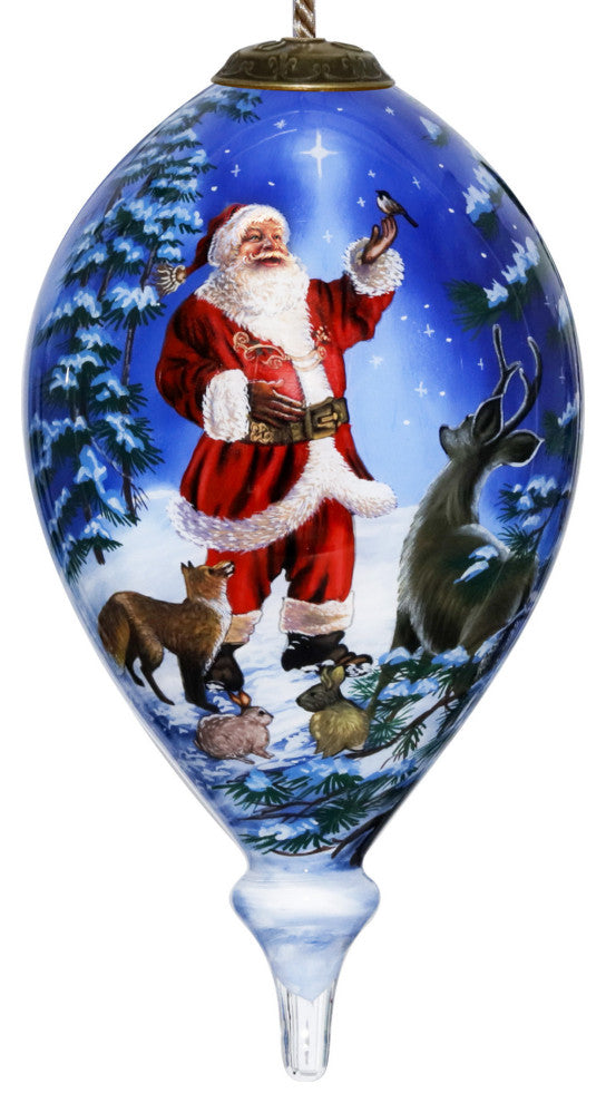 Starry Heaven and Santa Hand Painted Mouth Blown Glass Ornament