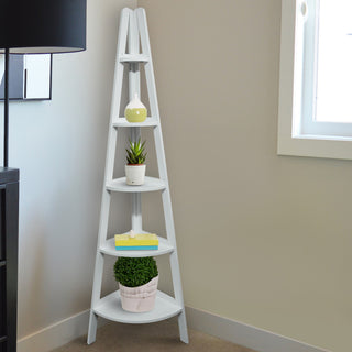 5-Shelf Corner Ladder Bookcase, White