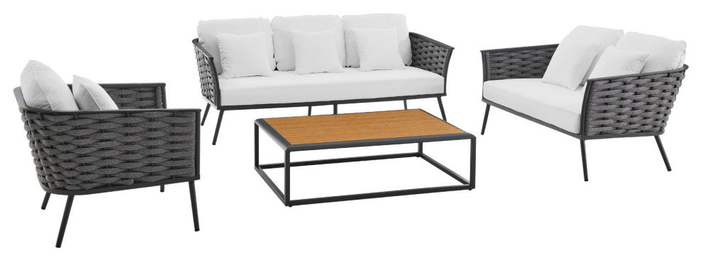 4-Piece Outdoor Patio Aluminum Sectional Sofa Set, Gray/White