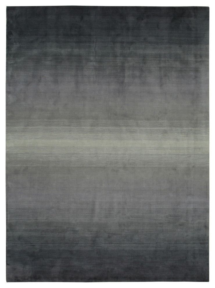 Handmade Wool Gray Transitional Stripe Horizon Rug, 7'9 X 9'9