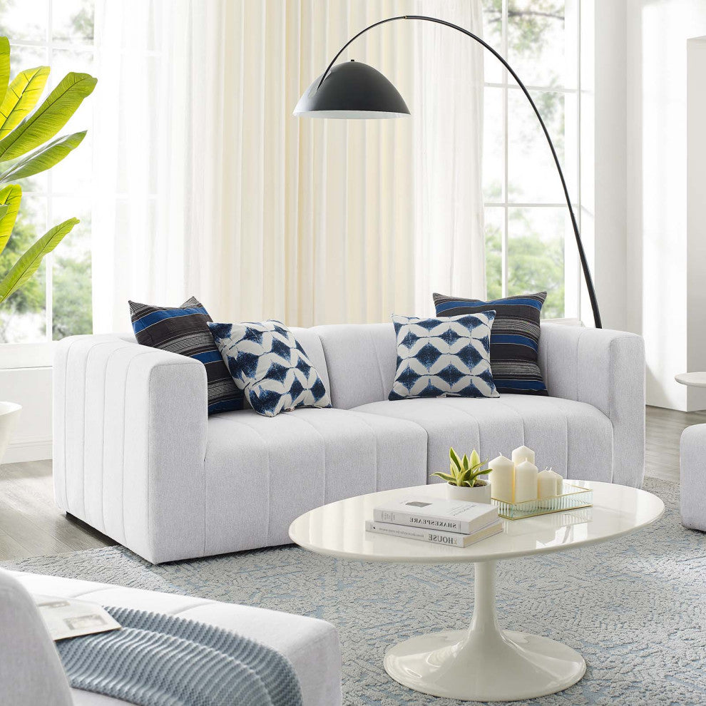 Loveseat Sofa, Fabric, Ivory White, Modern, Living Lounge Hotel Hospitality