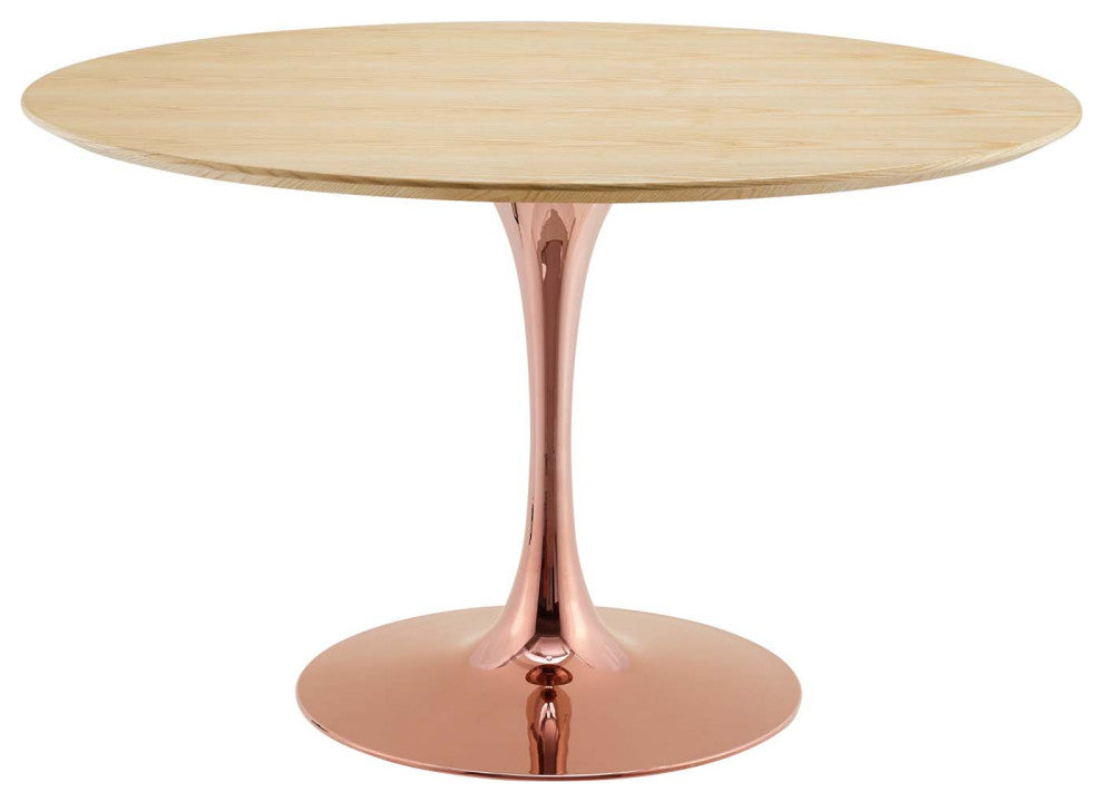 Dining Table, Round, Wood, Rose Gold Brown Natural, Modern, Bistro Restaurant
