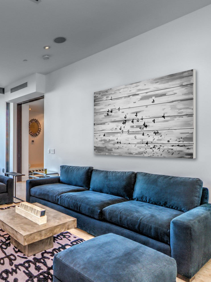 "Birds in Flight" Print on White Wood, 60"x40"