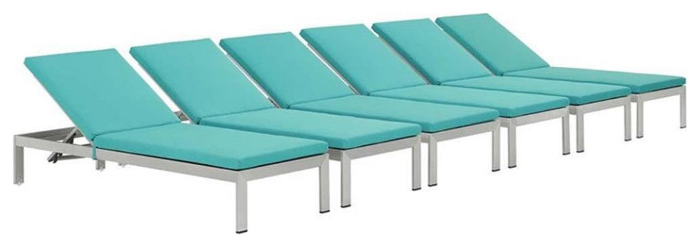 Shore Chaise with Cushions Outdoor Patio Aluminum, Set of 6