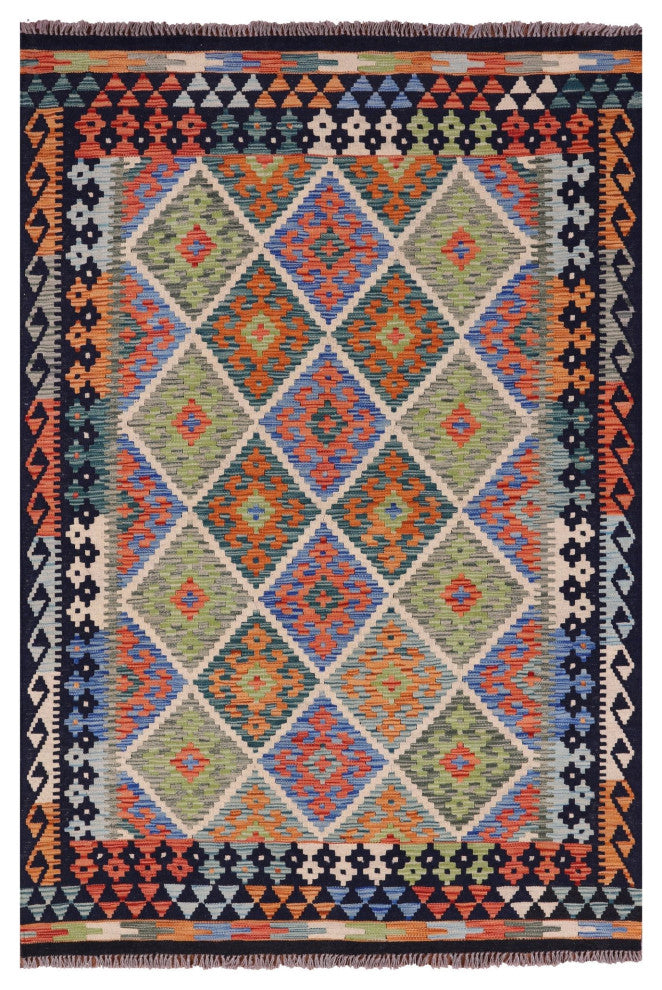 Flat Weave Kilim Reversible Wool On Wool Rug 4' 1" X 6' 0" Q9492