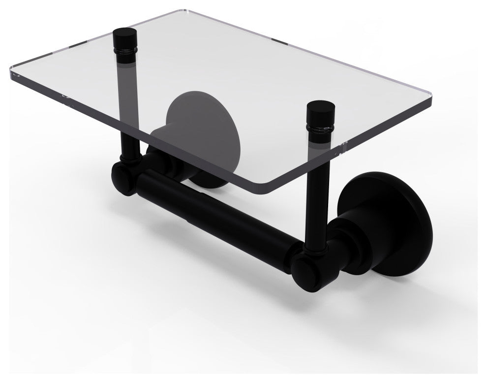 Washington Square 2-Post Toilet Tissue Holder and Glass Shelf, Matte Black