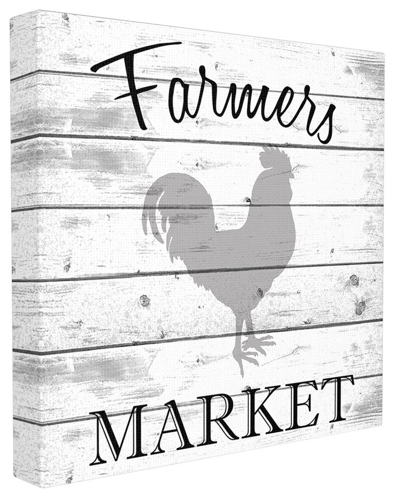 Farmers Market Rooster Gray & White Planked Look Canvas Wall Art, 7"x17"