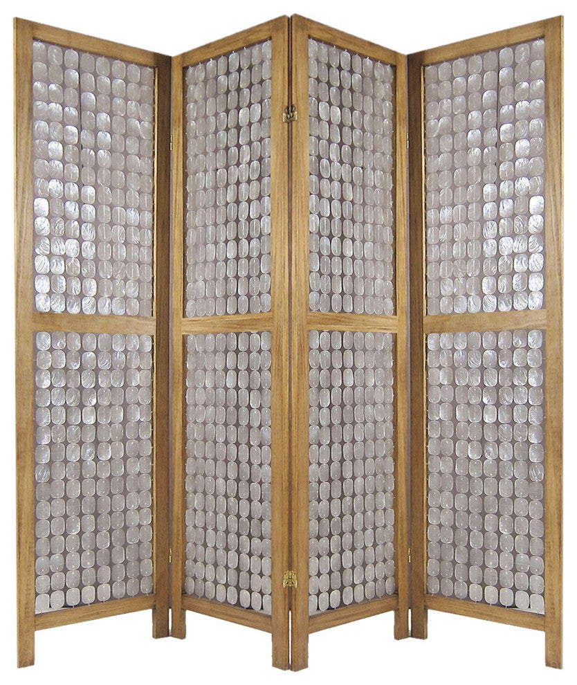 84" Clear Capiz Mother of Pearl Folding Three Panel Screen Room Divider