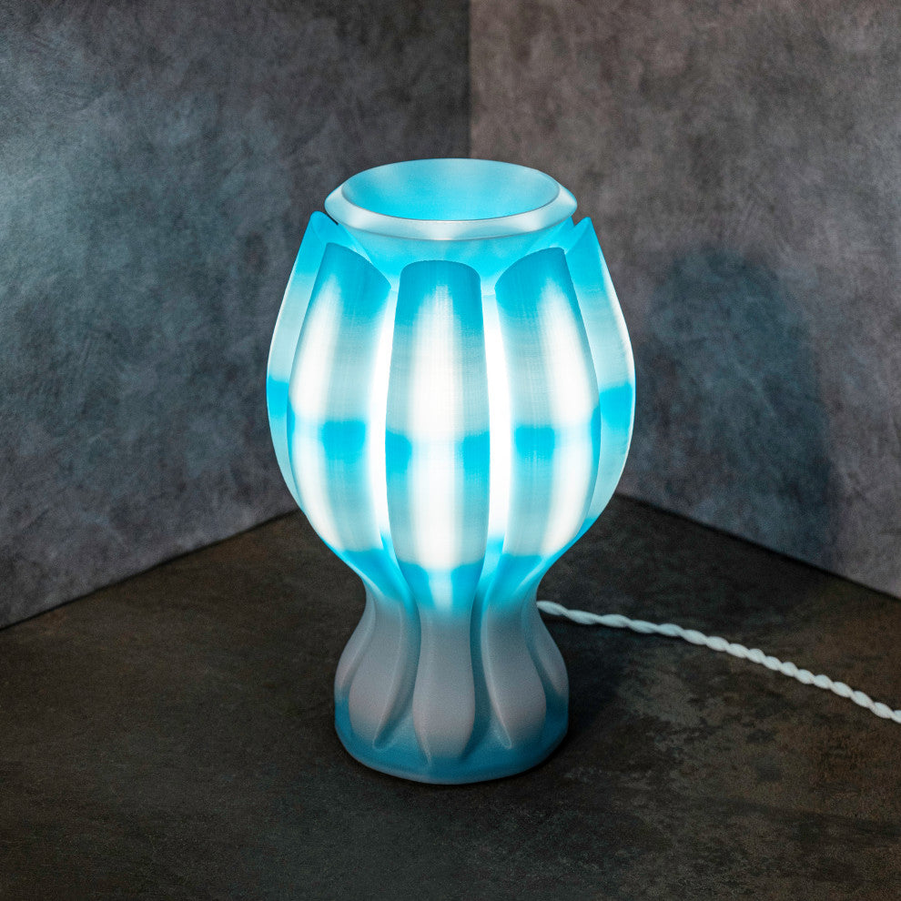 Flower 13" Tropical Plant-Based PLA Dimmable LED Table Lamp, Blue/White