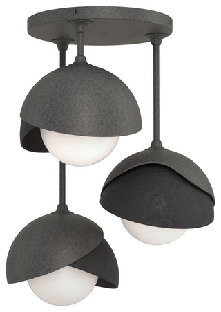 Brooklyn 3-Light Double Shade Semi-Flush, Natural Iron, Black, Opal Glass
