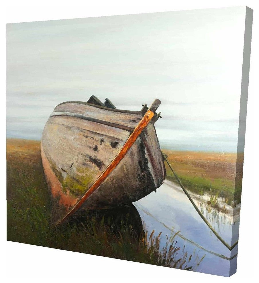 Old Abandoned Boat In a Swamp, Fine Art Gallery Wrapped Canvas, 24"x24"