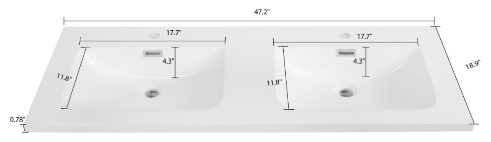 48" Solid Surface Resin Streamline K-1706-48 Vanity Top