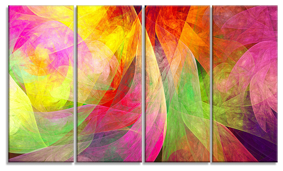 Spectacular Multi Color Pattern, Floral Canvas Art Print, 48"x28", 4 Panels