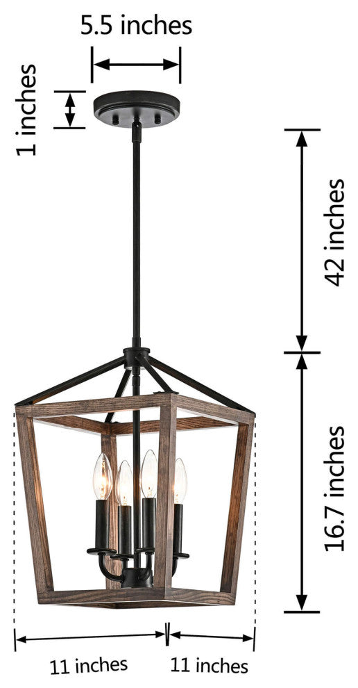 Ellen 4-light Antique Black Iron and Wood Cage Chandelier