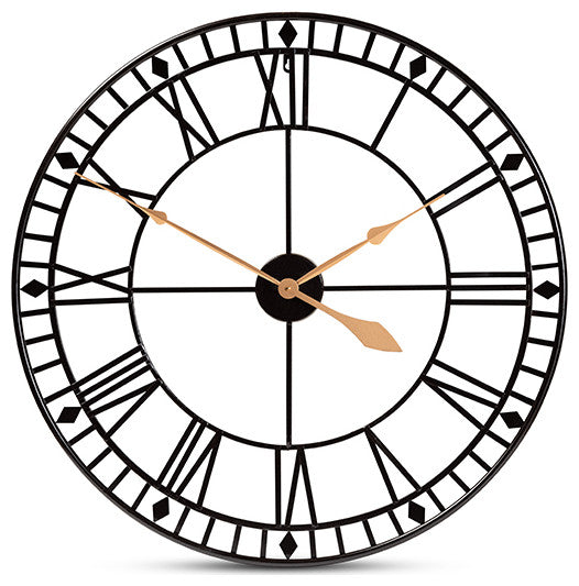 Janette Classic Contemporary Black and Gold Finished Metal Wall Clock