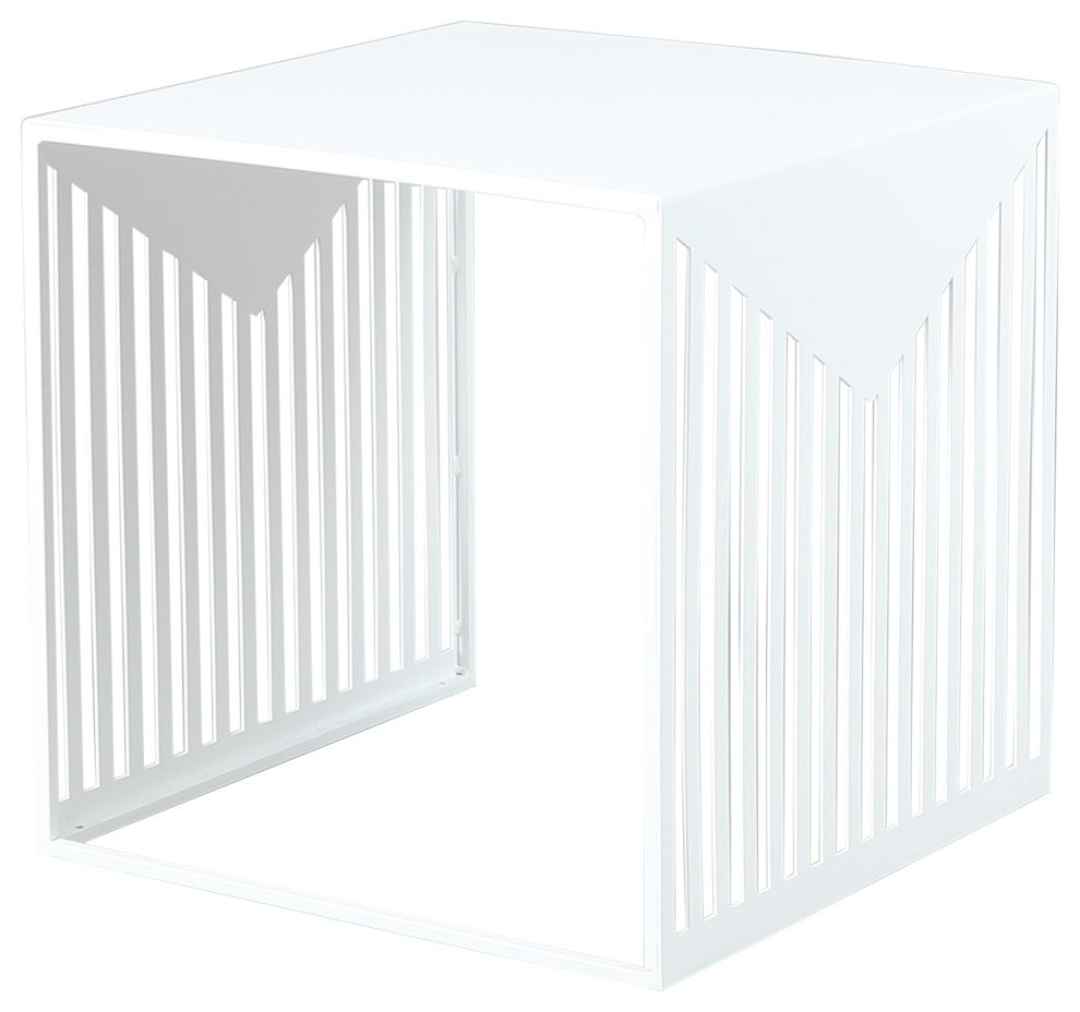 LeisureMod Cisco Modern Square Steel Side Table, White