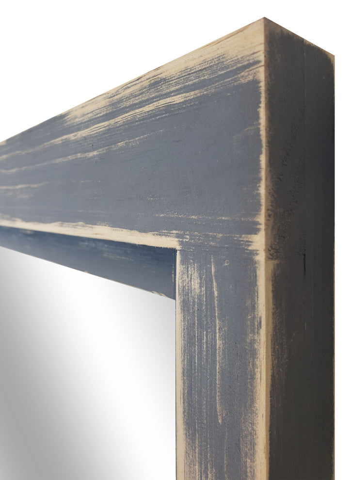 Farmhouse Framed Wall Mirror Slate Gray, 24" X 30" Zbar Hanging System, Heavy Di