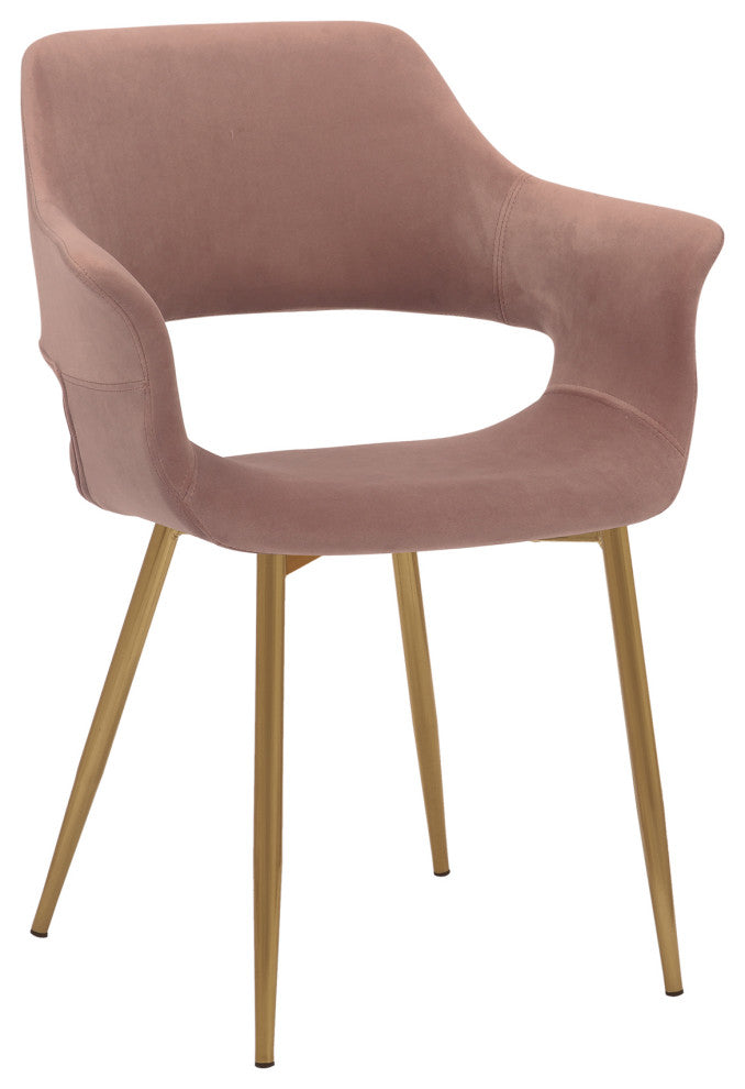 Gigi Velvet Dining Room Chair With Gold Metal Legs - Set of 2, Pink