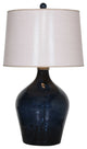Elegant Dark Blue Gourd Glass Table Lamp, Midnight White Shade Traditional