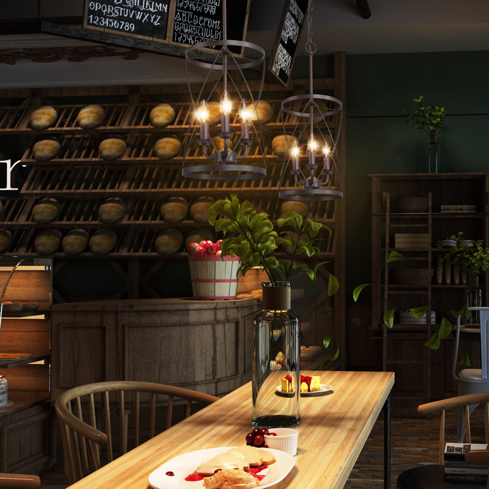 3-Light Farmhouse Chandelier, Metal Cage Foyer Pendant Light