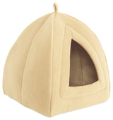 Igloo Cat Bed, Soft Indoor House, Removable Cushion by Petmaker, Tan