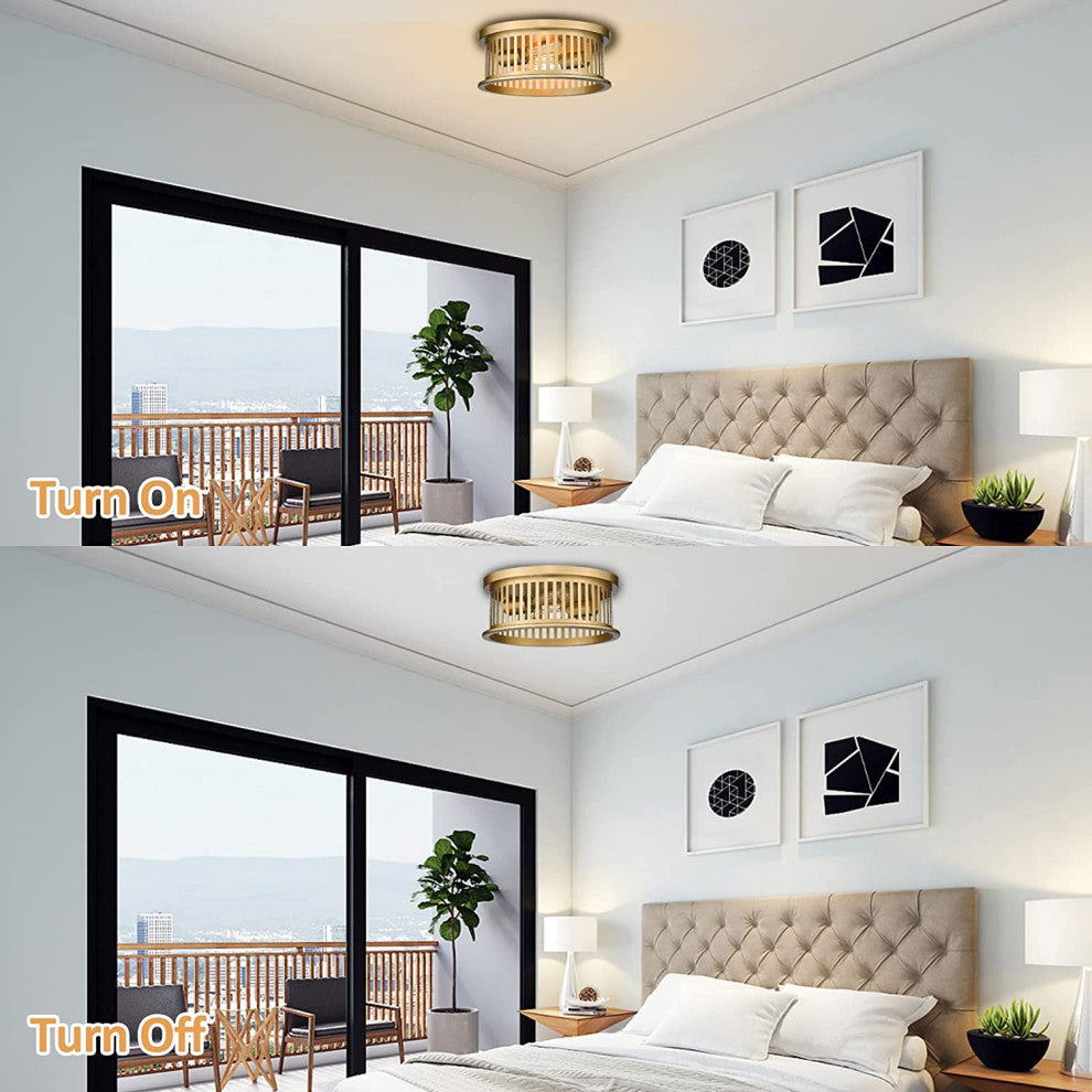 2 Light Gold Flush Mount Ceiling Light Farmhouse Industrial Ceiling Lamp