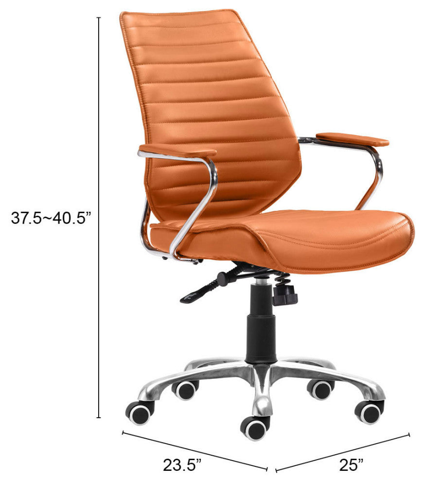 Computer Chair, Faux Vinyl Leather, Steel, Orange, Chrome, Home Business Office