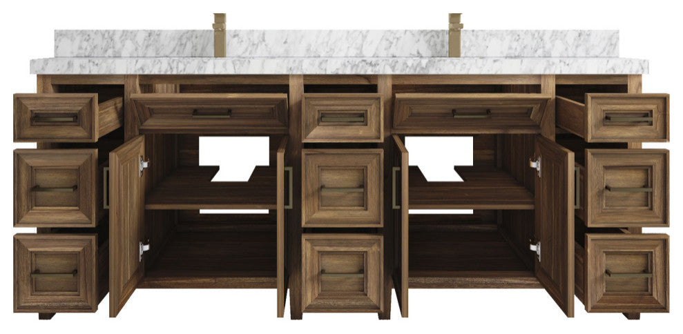 Santa Monica 84 Double Sink Bath Vanity in Graywashed Teak 2" Carrara Marble