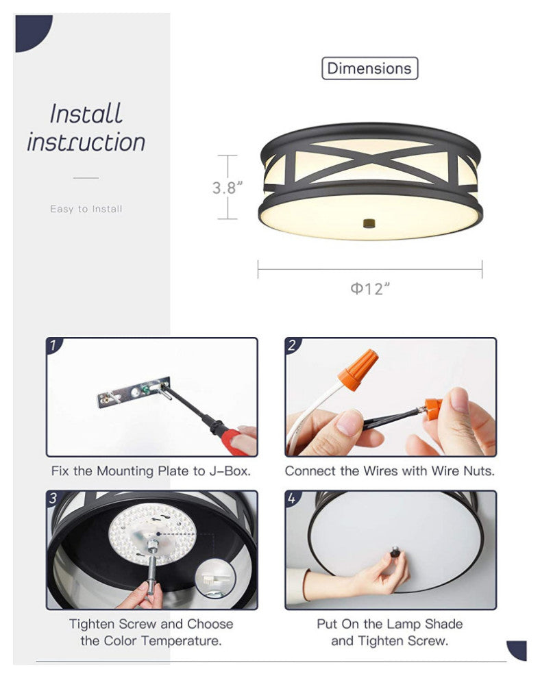 12 Inch LED Flush Mount Ceiling Light black round ceiling light fixture