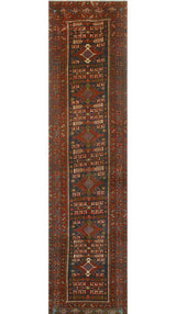 Fine Vintage Distressed Saeger Navy/Red Runner, 3'5x14'6
